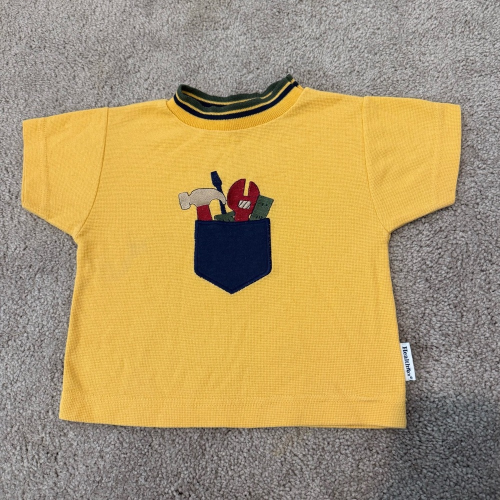Vintage Healthtex Yellow Embroidered Tools Kids Shirt 2T